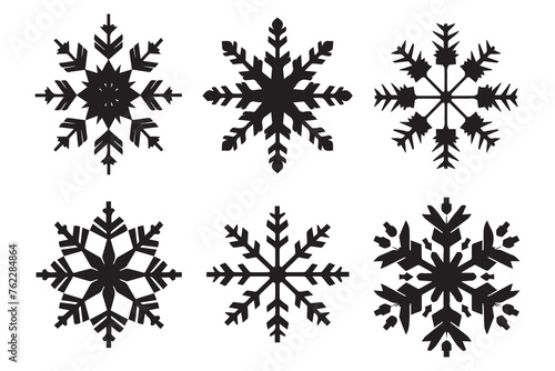 snowflake winter set of black silhouette on white background