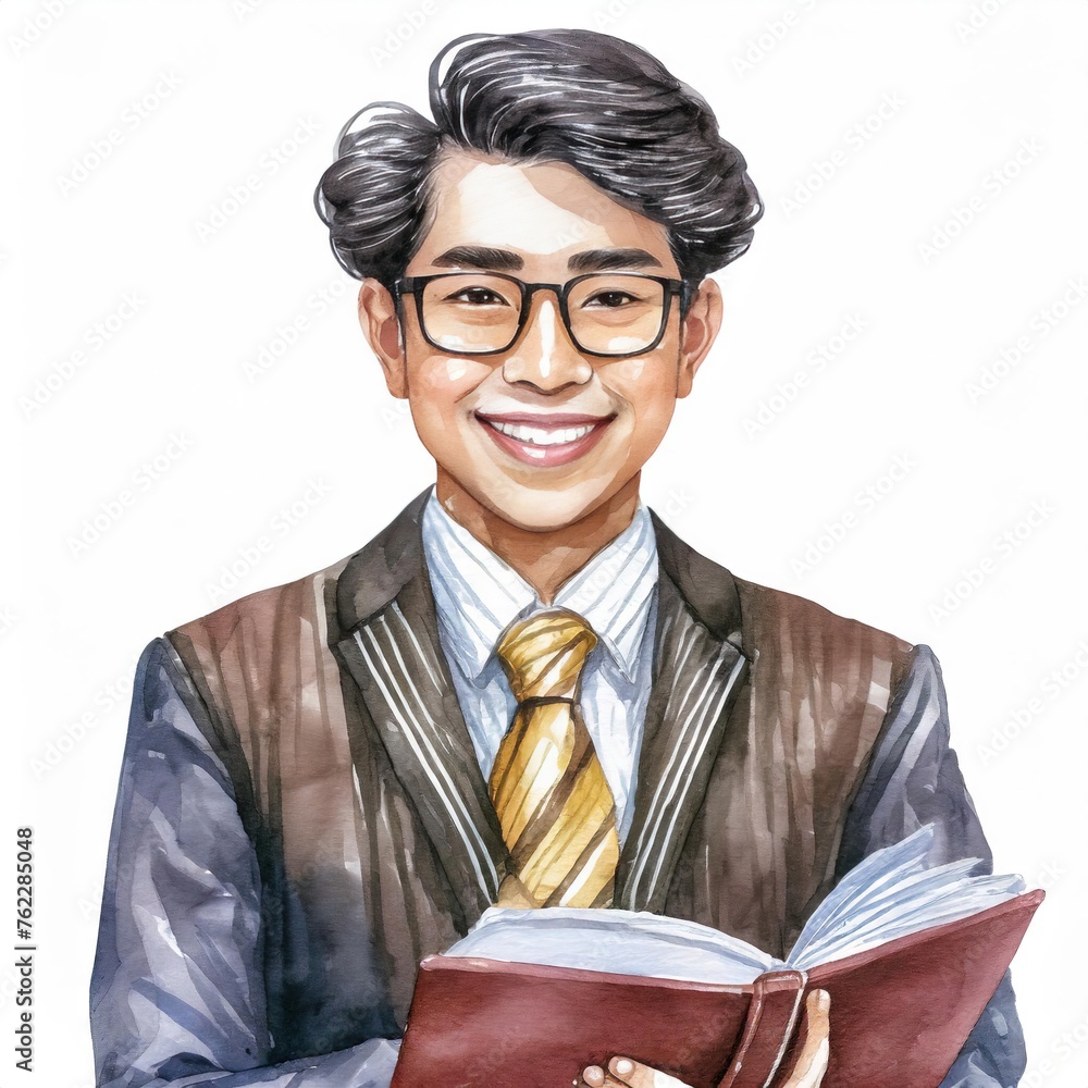 Smiling Asian Businessman Holding Book Smiling Asian Businessman Holding Book