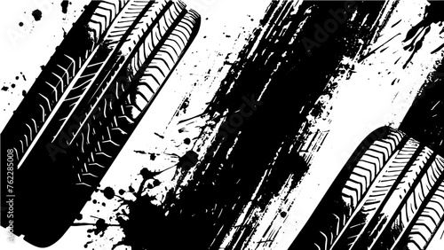 Tire tread marks, isolated wheel texture, tire marks - drift, rally, races, off-road, motocross. Distressed overlay texture of rusted peeled metal. grunge Vector isolated texture with grunge effect 