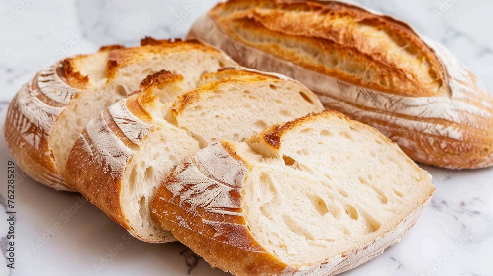 Sourdough bread sliced and cut in half