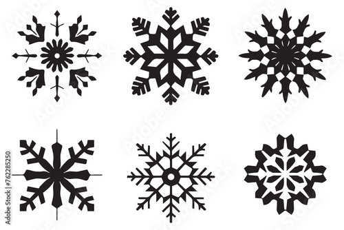 Wallpaper Mural snowflake winter set of black silhouette on white background Torontodigital.ca