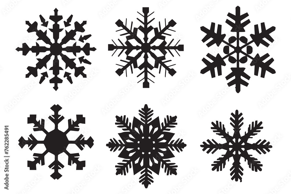 snowflake winter set of black silhouette on white background snowflake winter set of black silhouette on white background