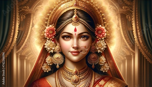 Realistic illustration for chaitra navratri with goddess durga portrait.
