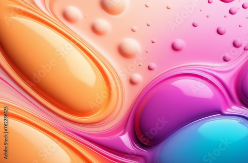 Colorfull abstract background. Flow of color paint with bubbles. Multicolored liquid, abstract 3D background