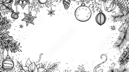 Christmas Frames and Borders set. Coloring page for kids and adults. Greeting card Happy New Year 2024, Merry Christmas. Children Colouring book pictures. Black and white ornate frame collection