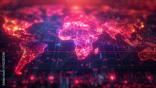 A computer generated image of a world with red and blue lights