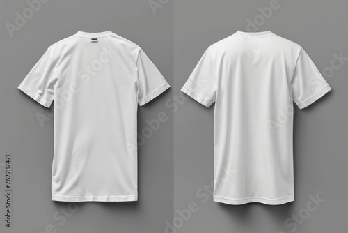 White cotton t-shirt front and back mockup on white background with copy blank space