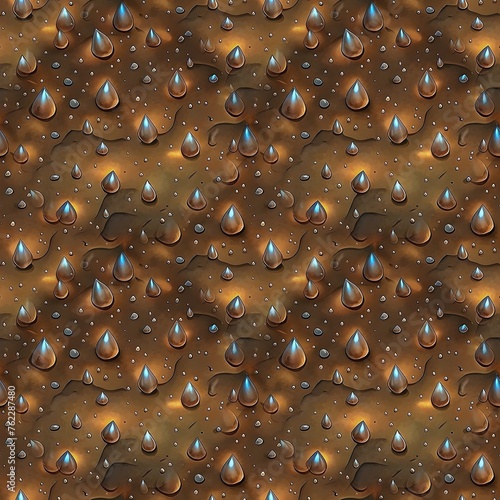 Seamless Water Droplets Pattern on Brown Background