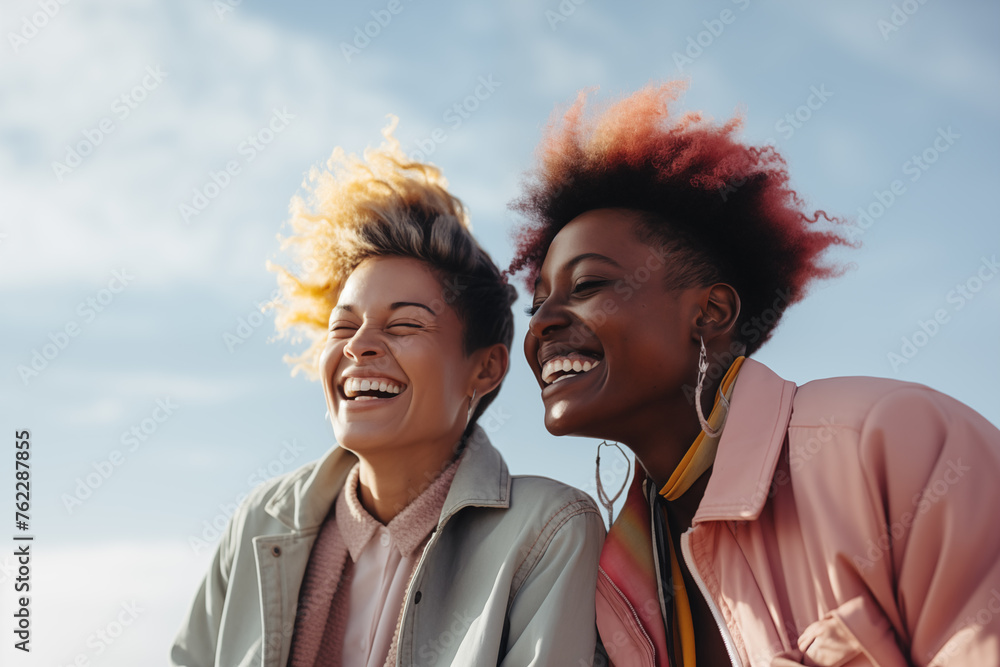 Lesbian couple enjoying their time together outdoors, generative AI