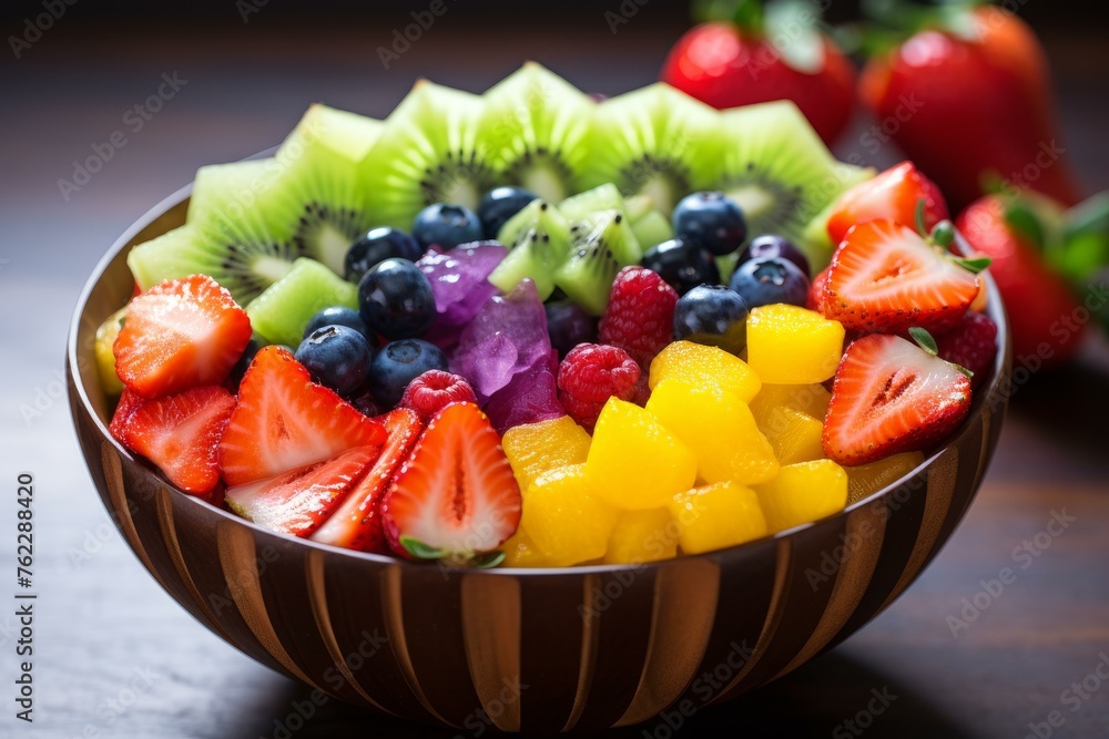 Juicy Rainbow fruit salad. Green food. Generate Ai Juicy Rainbow fruit salad. Green food. Generate Ai