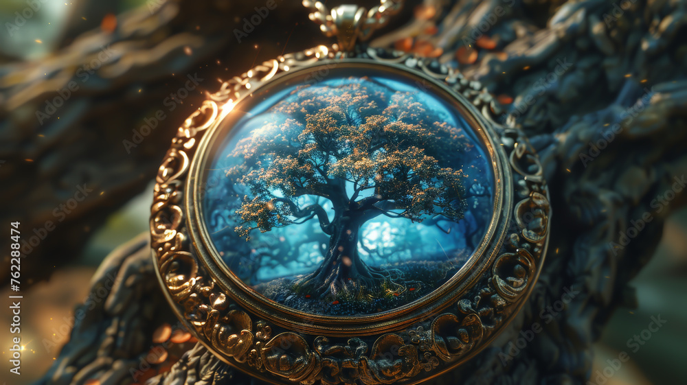 A necklace that allows communication with trees, arboreal whispers, day dialogue, digital painting A necklace that allows communication with trees, arboreal whispers, day dialogue, digital painting