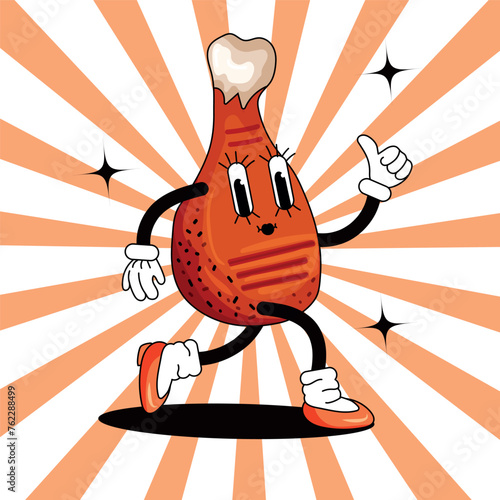 Funny barbecue chicken character in groove style