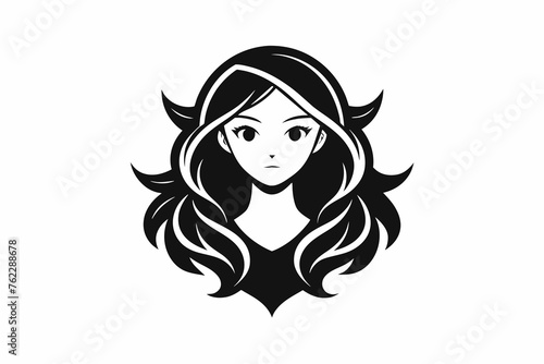 beauty-hear-style-girl-face-one-side-silhouette-white background. photo