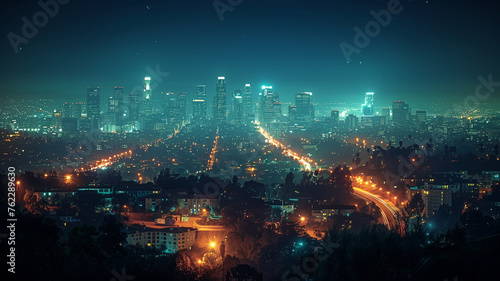 A city at night with a bright sky and a bright city skyline
