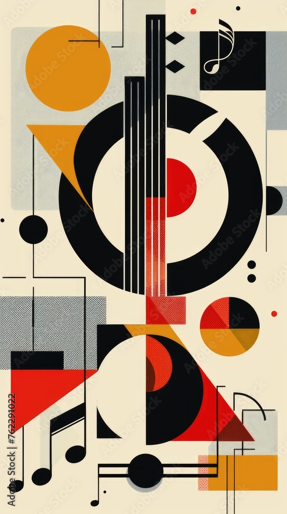 Obraz premium A painting of a violin and musical notes.
