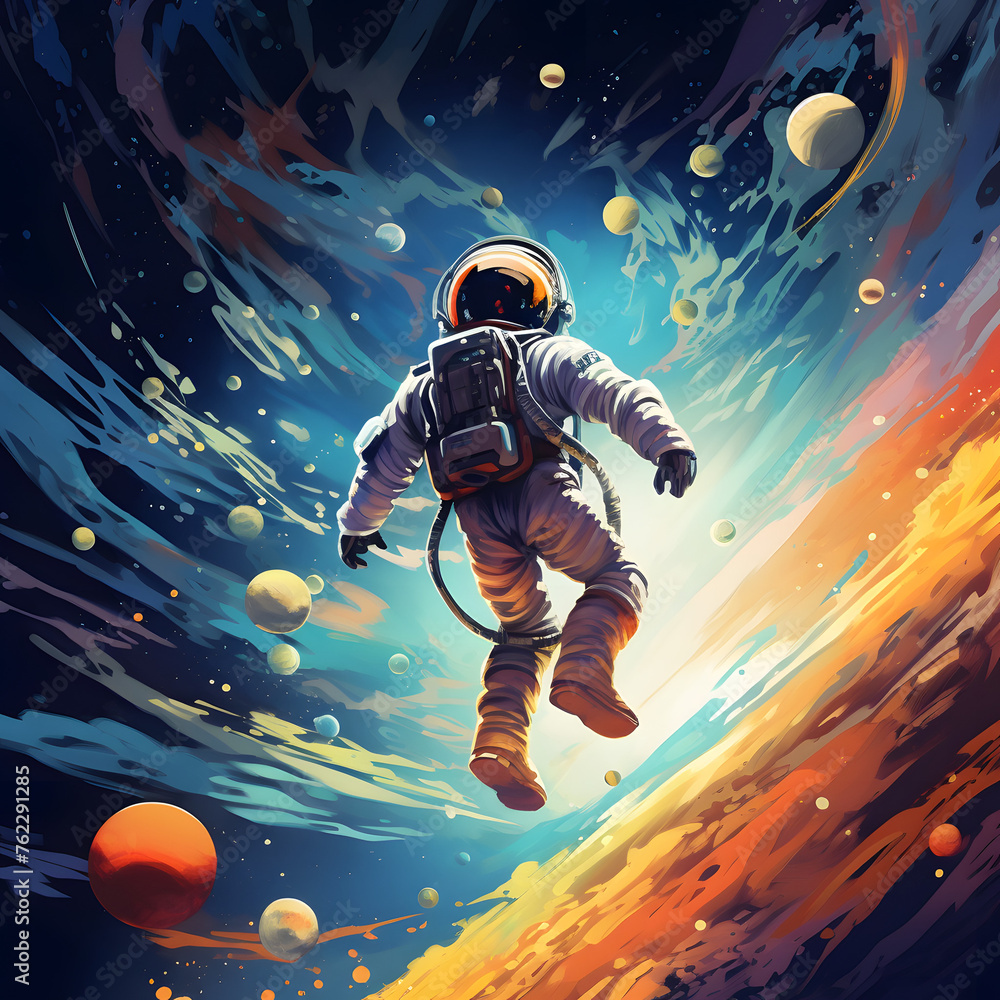 Fototapeta premium Illustration of astronaut with space galaxy background.
