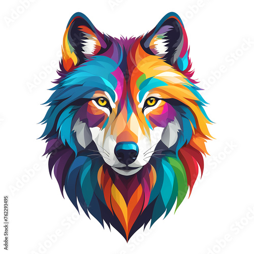 Colorful logotype of a drawn wolf head on a white background