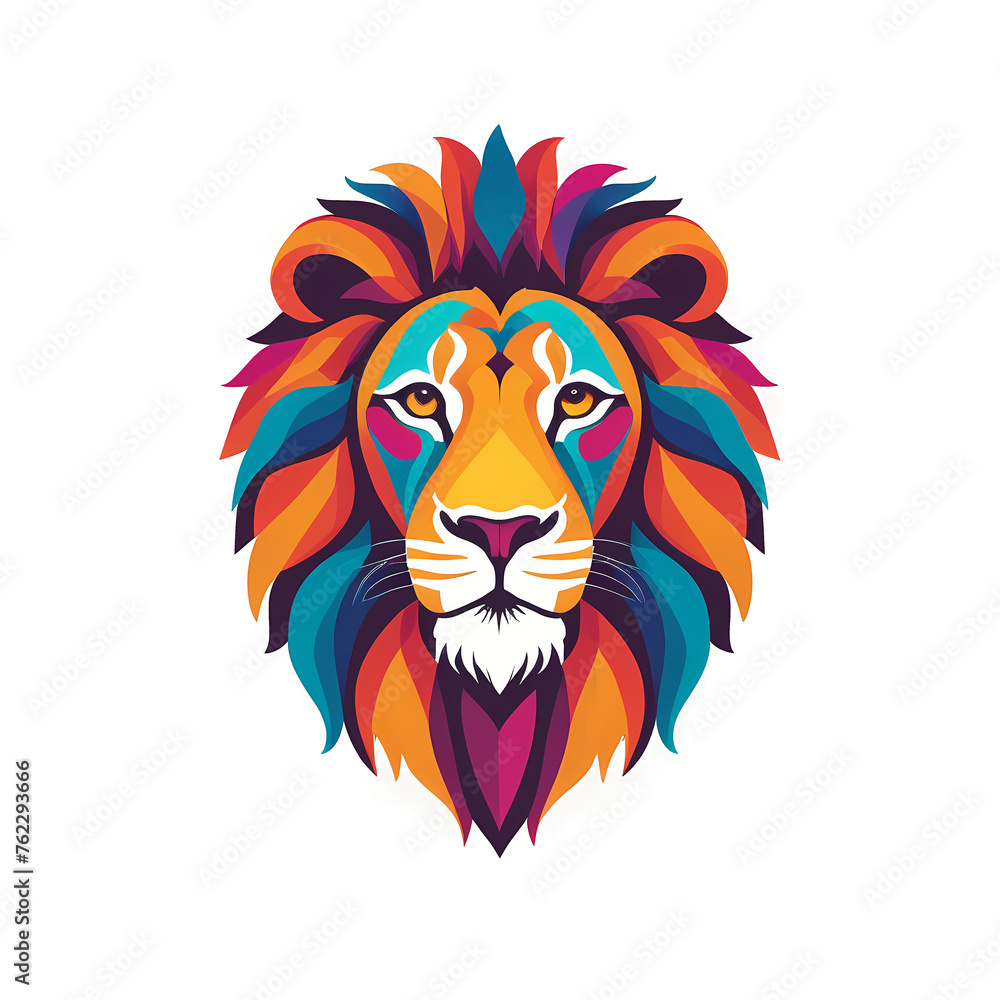 Colorful logotype of a drawn lion head on a white background
