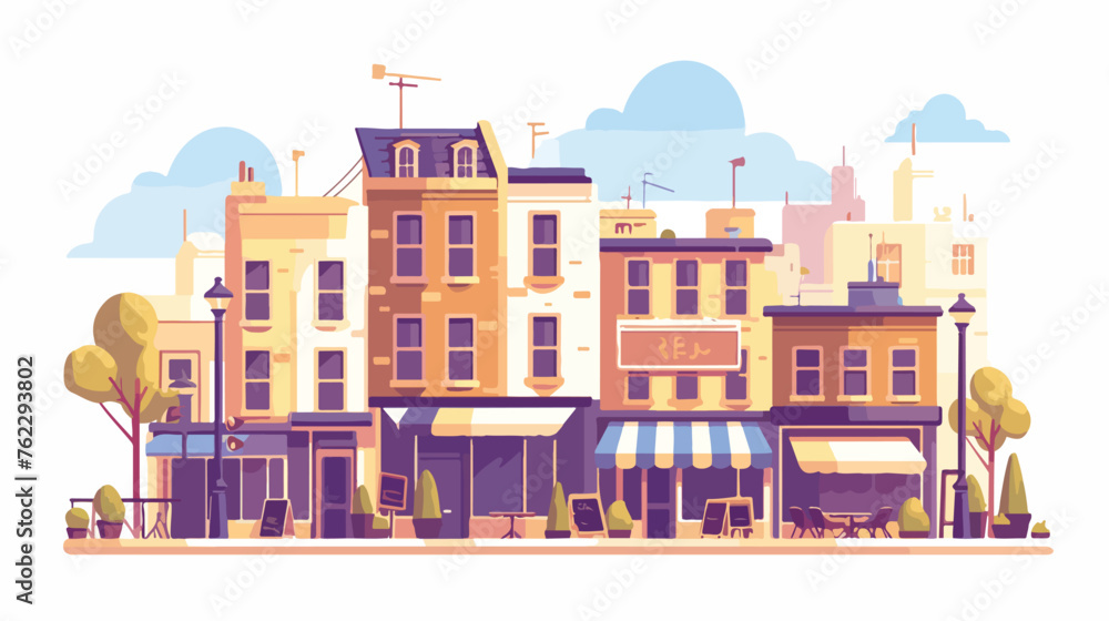 Street of shop buildings background vector illustration