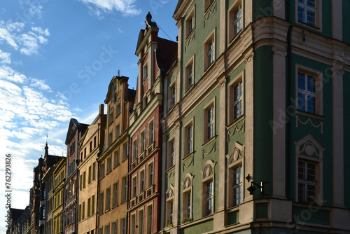 Colorful tenement houses in Wroclaw, Poland. Tenements facades at the Old Town of Wroclaw photo