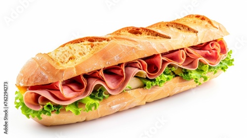 Ham Swiss 12 inch submarine sandwich isolated on white
