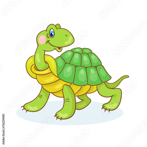 Cute green turtle. Vector illustration. Isolated on white background.