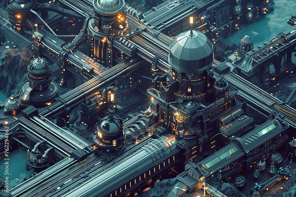Isometric steampunk city in dark academia color tone Isometric steampunk city in dark academia color tone