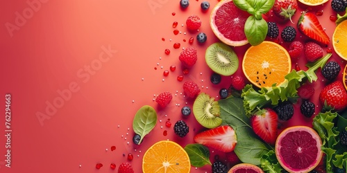 Assorted Fresh Fruits Displayed on Table healthy food concept flat-lay. Generative AI