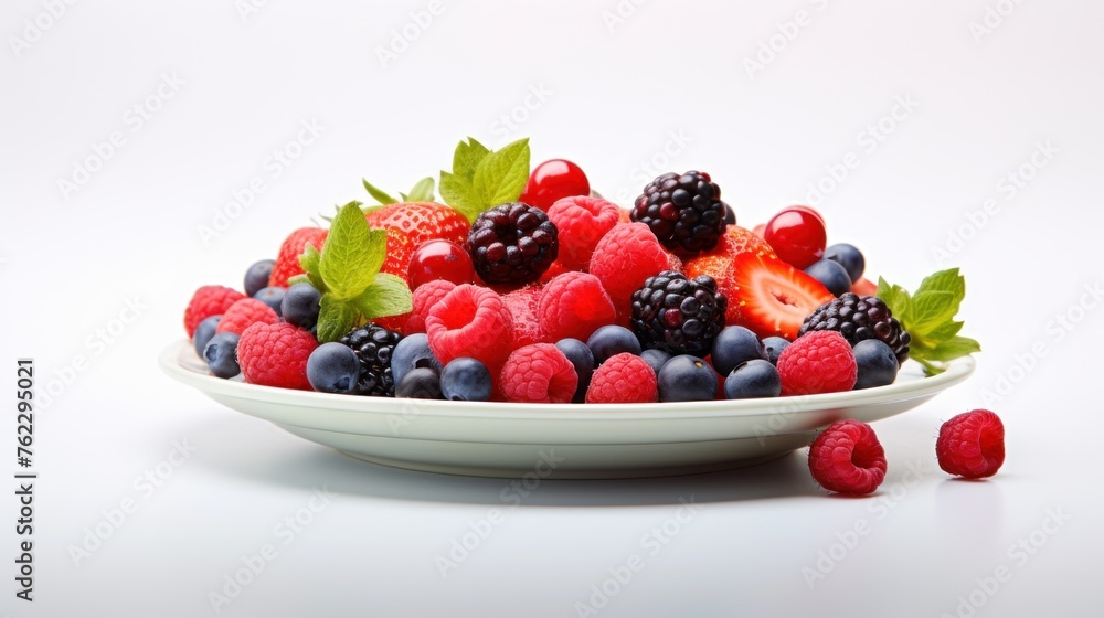Colorful berries were beautifully placed on plates on the table. Colorful berries were beautifully placed on plates on the table.