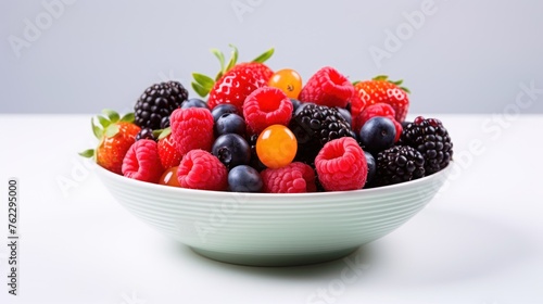 Colorful berries were beautifully placed on plates on the table.