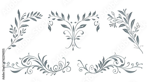 Flourish sketch ornament divider. Floral ornamental doodle dividers, vintage hand drawn tribal arrow and calligraphic decor border vector set. Victorian branches, swirls and botanical dividers