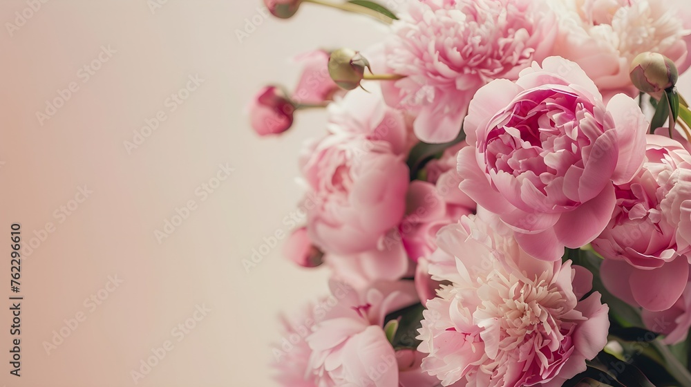 Fresh bunch of pink peonies and roses with copy space Fresh bunch of pink peonies and roses with copy space
