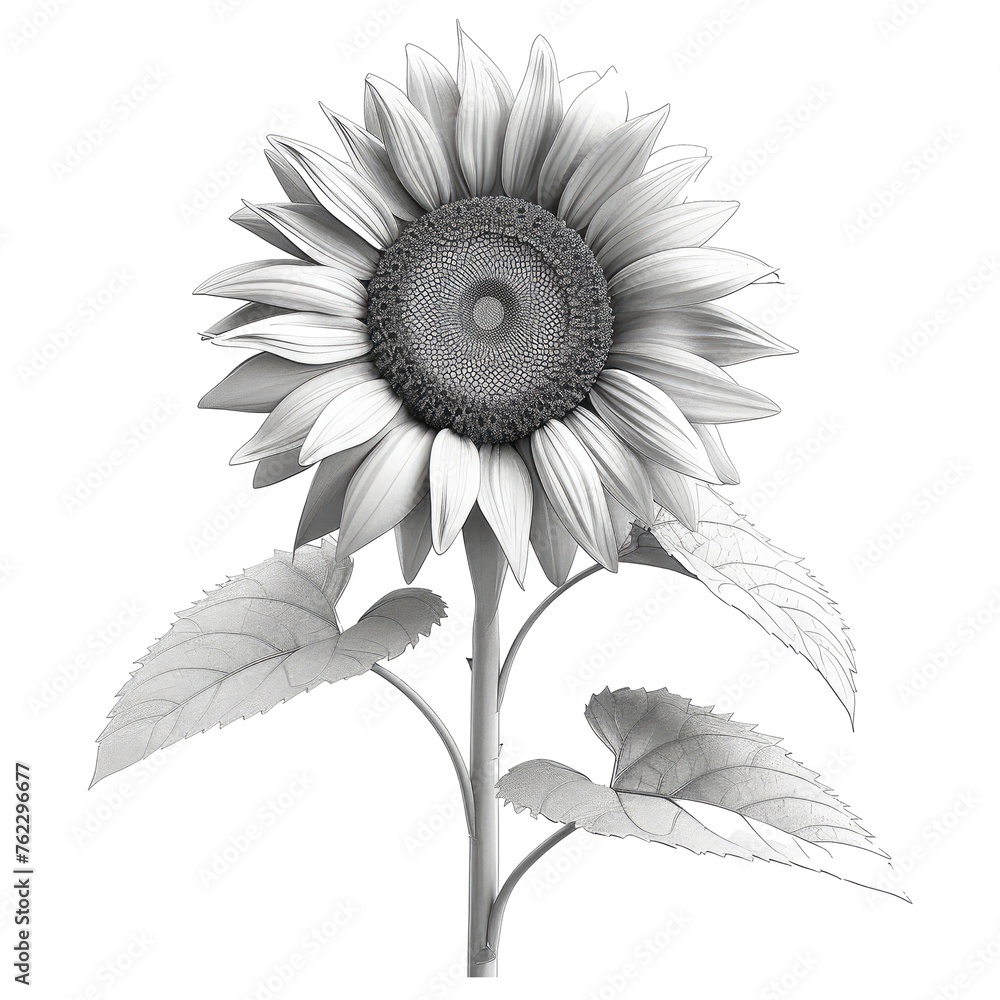 Fototapeta premium sunflower black and white line drawing isolated on transparent background