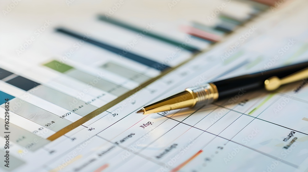 Gantt chart and pen. Close Up Gantt chart and pen. Close Up