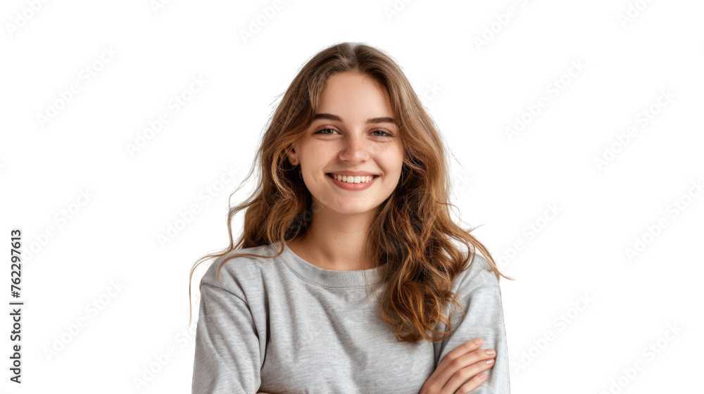 Portrait of young beautiful cute cheerful girl smiling looking at camera. PNG file of isolated cutout object on transparent background. Portrait of young beautiful cute cheerful girl smiling looking at camera. PNG file of isolated cutout object on transparent background.
