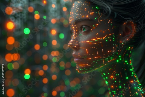 A woman adorned with glow in the dark paint at an event