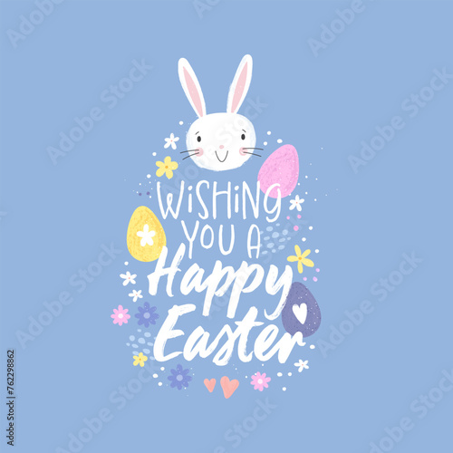 Easter concept with colourful eggs  cute bunnies and flowers. Seamless pattern. Great for textiles  banners  wallpapers  wrapping - vector design