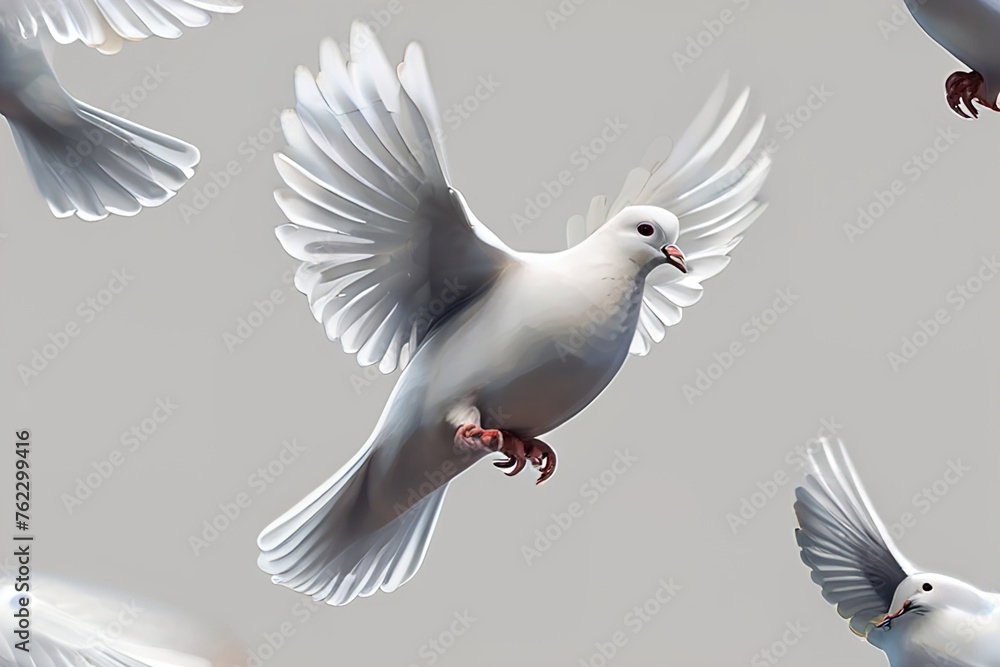 Fototapeta premium A free flying white dove isolated on transparent background - Generative AI