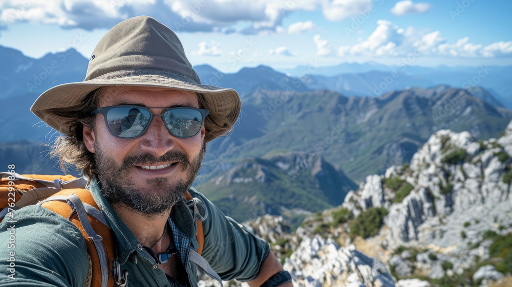 Adult male hiker in the mountains