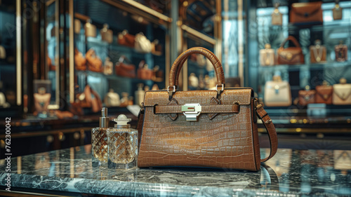 Boutique with luxury handbag on display