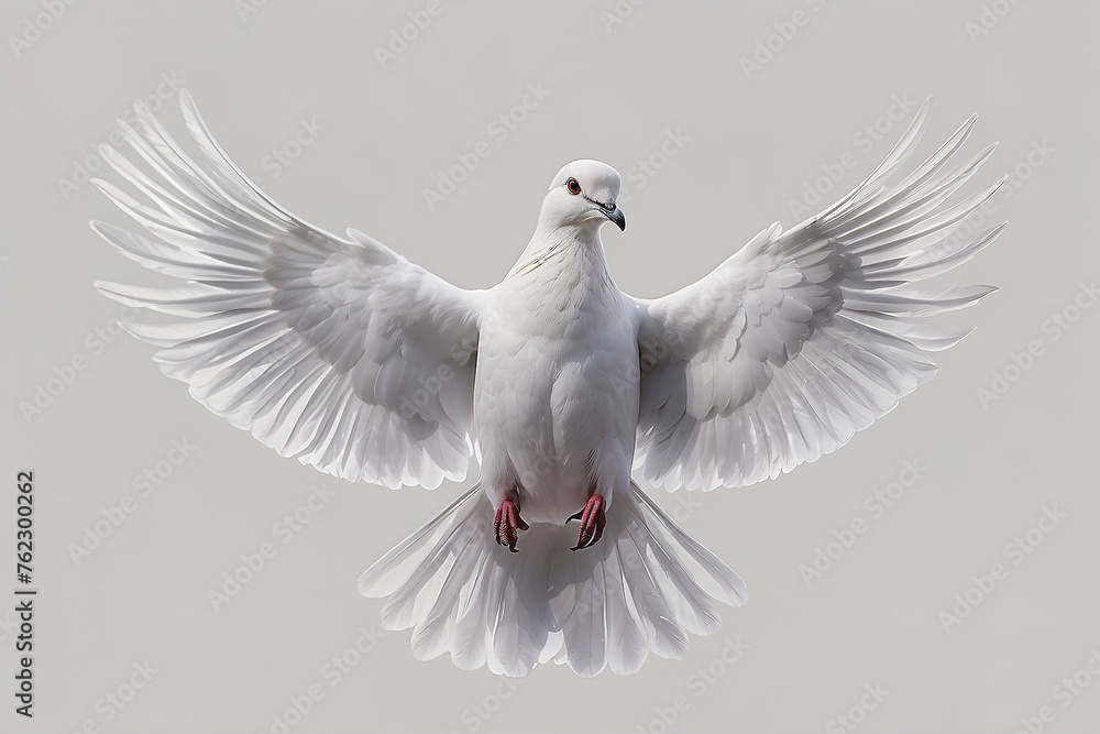 Fototapeta premium A free flying white dove isolated on transparent background - Generative AI