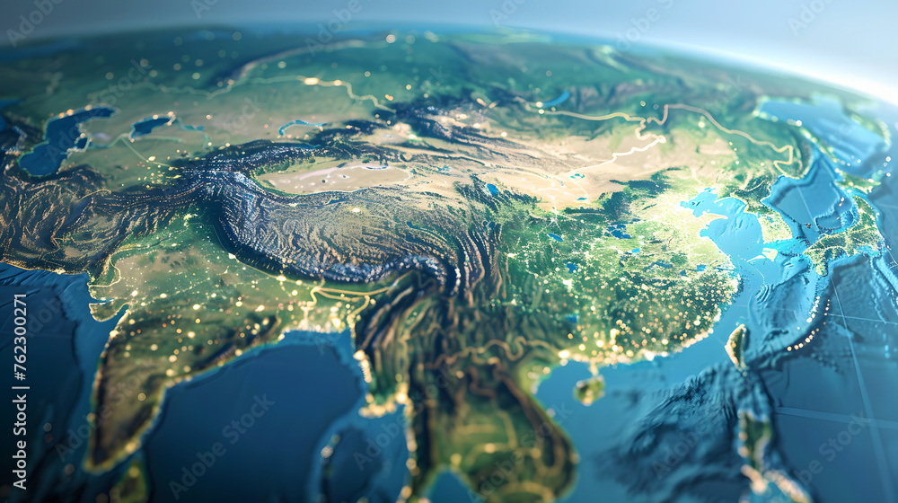 Discovering the Land of Endless Possibilities: A High-tech, Glowing World Map Zoomed into the Captivating China