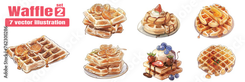 Set of different  waffles. Vector illustration. Healthy eating, cooking, breakfast menu, dessert, recipes. Perfect for banner, website, poster, menu, advertising.