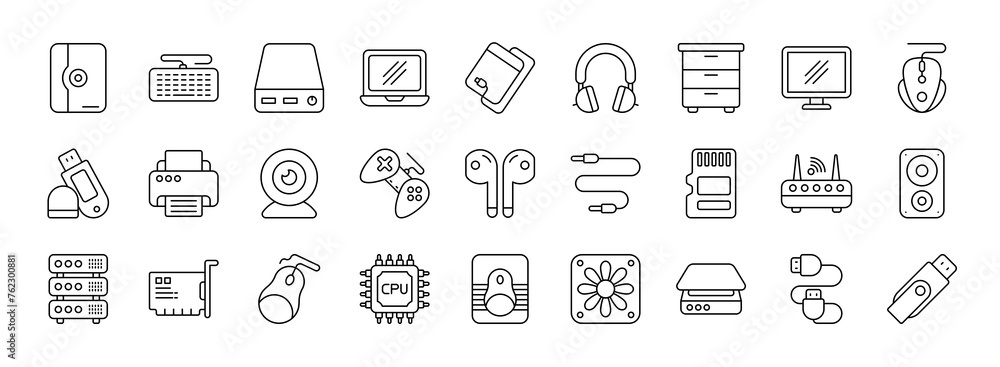 Computer vector thin line mini icons set. Thin simple outline icon collection. Computer vector thin line mini icons set. Thin simple outline icon collection.
