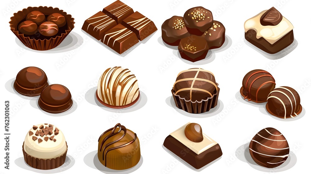 Set icons various chocolate pralines on white background. Set icons various chocolate pralines on white background.