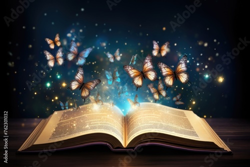 Open book and butterflies textured abstract background © Natalia