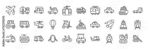 Vehicle vector thin line mini icons set. Thin simple outline icon collection. photo