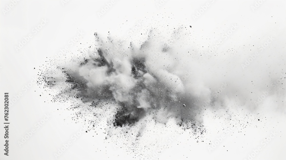 **Image Description:**  A black powder explosion on a white background.