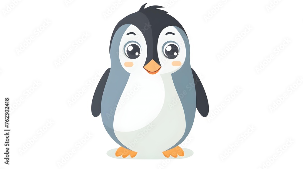 Obraz premium illustration of cute little baby penguin isolated on white. Animal clipart in flat style. 