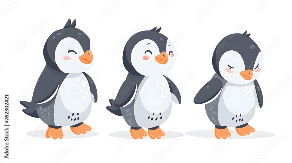 Fototapeta premium illustration of cute little baby penguin isolated on white. Animal clipart in flat style. 
